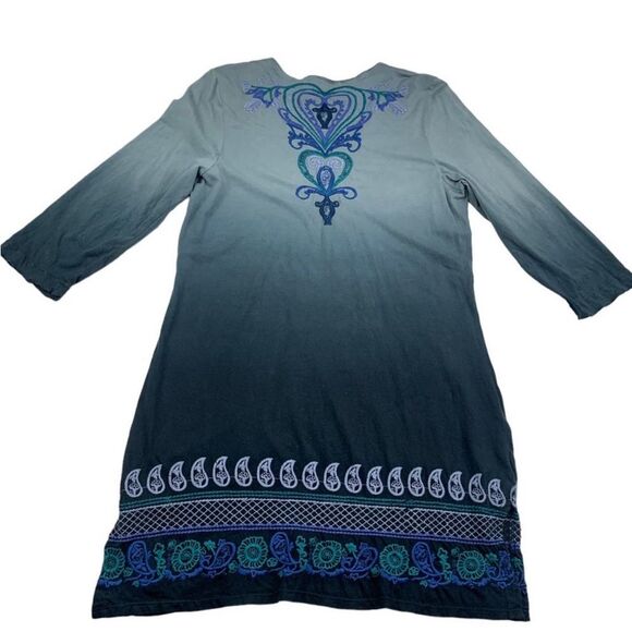 Johnny Was JW Los Angeles Embroidered Blue Ombré Cotton Tunic/Dress Women's SZ L - Picture 3 of 7